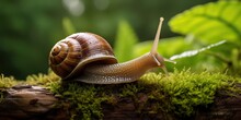 AI Generated. AI Generative. Snail On Ground Nature Background Green Leaves Landscape. Graphic Art