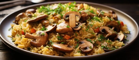 Wall Mural - Mushroom-infused diet pilaf.