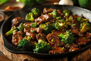 Canvas Print - Sliced Beef and Broccoli Stir-Fry - A Fast and Flavorful Culinary Adventure, Bringing the Irresistible Aromas of Asian Cuisine Straight to Your Table