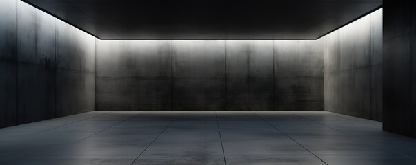 Wall Mural - An empty room with textured black walls with white light beams from above