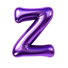 Purple Metallic Z Alphabet Balloon Realistic 3D On White Background.