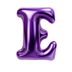 purple metallic E alphabet balloon Realistic 3D on white background.