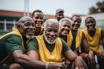 Poster - Portrait of a smiling senior basketball team outside