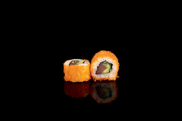 Wall Mural - Delicious rolls of Japanese cuisine. Dark background