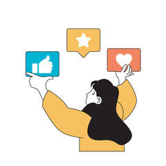Wall Mural - marketing and development concept with cartoon people in flat design for web. woman making product r