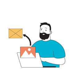 Wall Mural - marketing and development concept with cartoon people in flat design for web. man sending business e