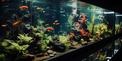 Wall Mural - An Aquascape illustration with fish and green plants in it