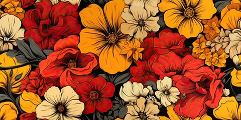 Wall Mural - Flowers bloom botanical organic elegant foliage plants texture drawing painting background art
