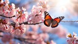 Fototapeta Natura - A scene of spring that includes flowers and butterflies.