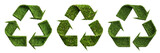Fototapeta  - Set of recycling symbols made from grass texture cut out on a transparent background. Concept for recycling bottles or clothes. Design element on ecology theme