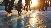People Enjoying Ice Skating On A Rink. Perfect For Winter Sports And Leisure Activities