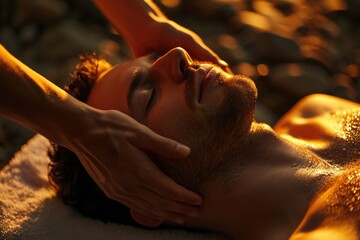 Wall Mural - A man getting a relaxing massage at a spa. Perfect for promoting wellness and self-care