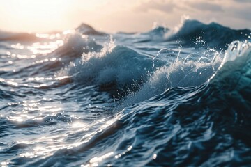 Poster - A detailed view of a wave in the ocean. Perfect for ocean-themed projects or to add a dynamic touch to any design