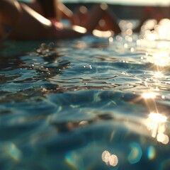 Wall Mural - A person is laying on a surfboard in the water. This image can be used to depict water sports and leisure activities