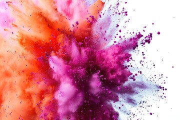 Canvas Print - A vibrant and colorful powder explosion in shades of pink and orange on a clean white background. Perfect for adding a burst of energy and excitement to your designs or projects