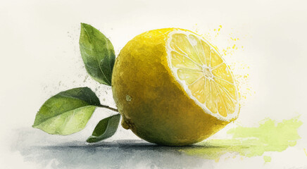Wall Mural - Hand drawn watercolor painting on white background. Vector illustration of fruit lemon