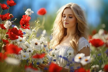 Canvas Print - girl in poppy field