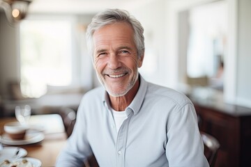 Close-up portrait of a relaxed, happy senior citizen outdoors, exuding confidence and joy, demonstrating a contented and healthy lifestyle.