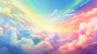 © Jafree - Rainbow clouds of pink, purple, turquoise, blue, yellow colors. Illustration. Abstract beautiful sky background. Colorful Cloudscape. Copy Space. Perfect for designs, wallpapers, posters, ads, banners