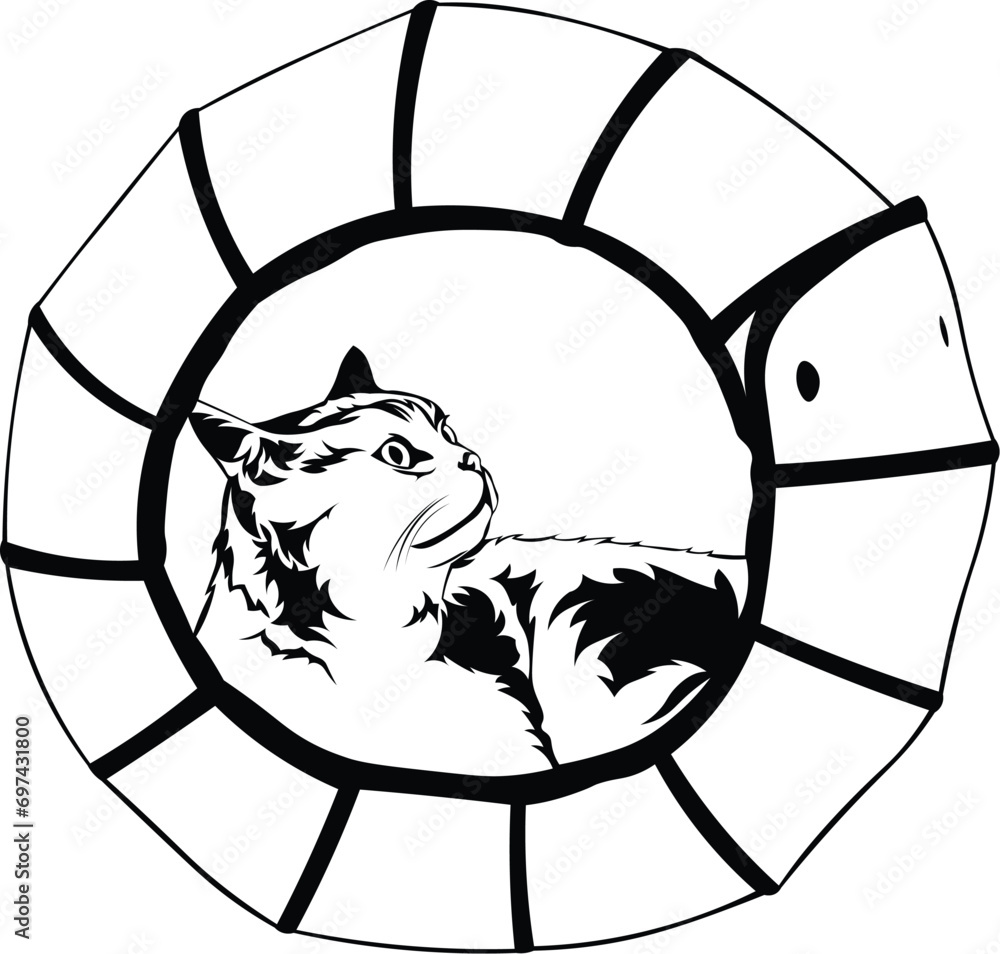 Cartoon Black and White Isolated Illustration Vector Of A Feline Kitty ...