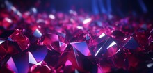 Neon Light Design With A Cascade Of Ruby And Sapphire Gem Shapes On A Luxurious 3D Background