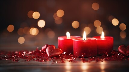 Wall Mural - sweet Valentine candle light with blur bokeh background. 