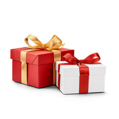 Red and White Gift Boxes with Satin Ribbons | Birthday & Christmas Gif box | Isolated on Transparent & White Background | PNG File with Transparency 