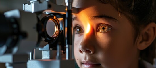 Wall Mural - Young child getting an eye exam at clinic.