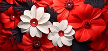 Vibrant Tropical Floral Pattern Featuring Red Begonias And White Anemones On A Geometric 3D Wall Background