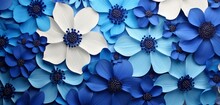 Vibrant Tropical Floral Pattern Featuring Blue Anemones And White Hydrangeas On A Wave Patterned 3D Wall Surface