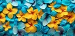 Vibrant tropical floral pattern background featuring blue orchids and yellow frangipani on a textured 3D surface