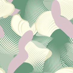 Wall Mural - Abstract seamless pattern with wavy lines, rounded shapes, stripes and lines in pastel purple, green and beige. Repeating pattern for background, graphic design, print