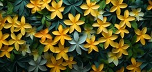 Vibrant Tropical Floral Pattern Background With Lemon Yellow Lilies And Forest Green Ivy On A 3D Pebbled Wall