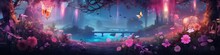 : Fantasy-inspired Illustration Of A Magical Garden Filled With Heart-shaped Flowers And Glowing Butterflies, Creating A Dreamlike And Enchanting Ambiance For A Romantic Celebration.