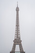 The Eiffel Tower alone in the mist of winter rain in Paris