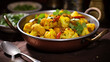 Indian Vegan Aloo Gobi Dish with Potatoes and Cauliflower. AI Generative