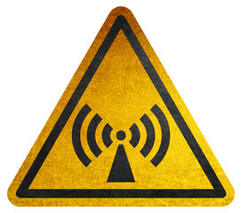 Wall Mural - danger symbol non-ionizing radiation yellow triangle warning sign. attention symbol on yellow backgr