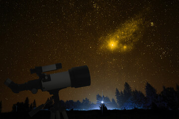 Wall Mural - Astronomy. Viewing beautiful starry sky through telescope at night