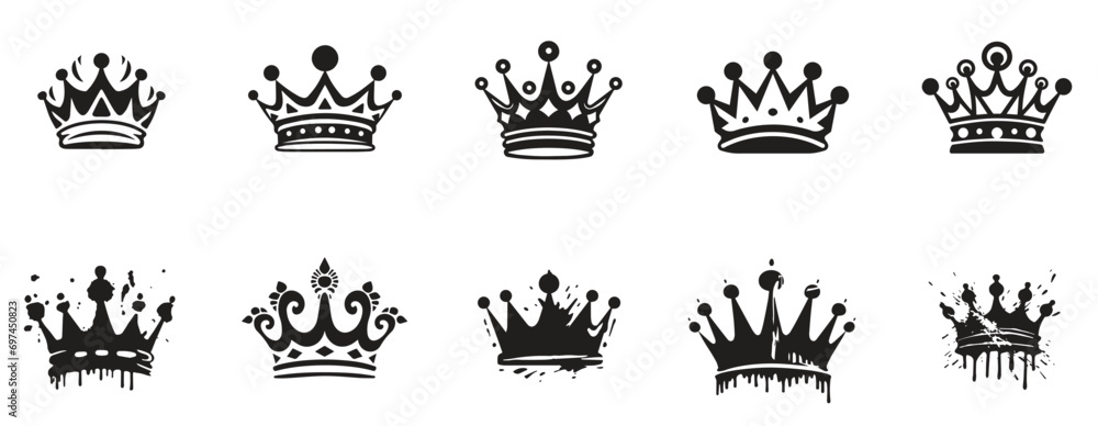 Set of crown icon. royal and queen icon black and white. logo for crown ...