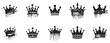 Set of crown icon. royal and queen icon black and white. logo for crown, paint splash style. sign and symbol. royalty vintage style white background. vector illustration