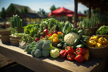 Canvas Print - The vibrant colors of a farmer's market, showcasing a variety of organic produce and promoting the benefits of locally sourced, wholesome foods. Generative Ai.