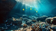 Natural Scenery In The Sea With Fish Under The Seawater. Seamless Looping 4k Time-lapse Animation Background