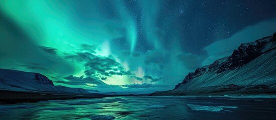 Wall Mural - nighttime in iceland showcases a breathtaking aurora against a stunning sky.