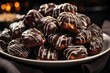An angled shot highlights a plate of chocolatecovered pretzel bites, each one expertly coated with a swirl of dark chocolate, making them bitesized delights with a luxurious twist.