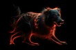 Red glowing eyed dog like aggressive demonic attacking beast, incarnation of evil, fear and hereafter. Blurred for reason to emphasize movement. Generative AI