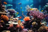 Fototapeta Do akwarium - Colorful of beautiful underwater world blue reef on sunny