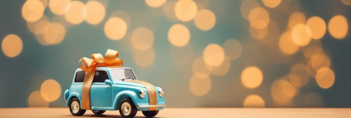 Wall Mural - Christmas vintage car with presents, generative AI