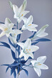 white flower Madonna lily in the style of white and light azure, close-up, minimalism. Generative AI
