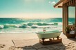 bath tub in purple and green color in the beach abstract background 