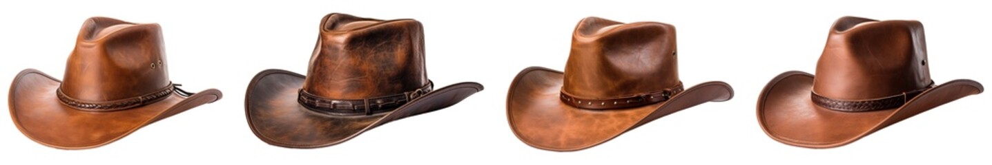 Collection of brown cowboy hat isolated on transparent background
